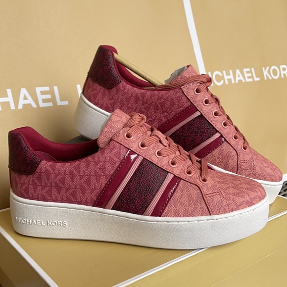 Michael Kors Poppy Stripe Lace Up MK Signature SM 49F1POFS2B Berry Multi WMNS - Picture 6 of 16